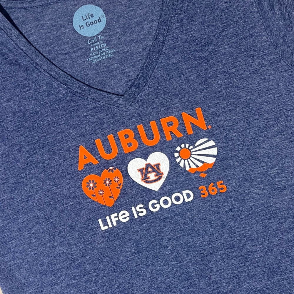 Life is Good Auburn Tigers Cool Tee Short Sleeve V Neck T-Shirt